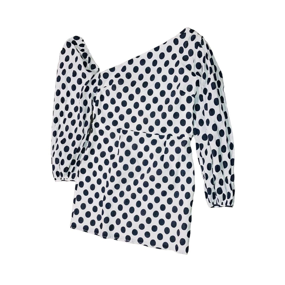 Lovers + Friends Andy Polka Mini Dress Asymmetric Neck Balloon Sleeve Size XL - Picture 3 of 12